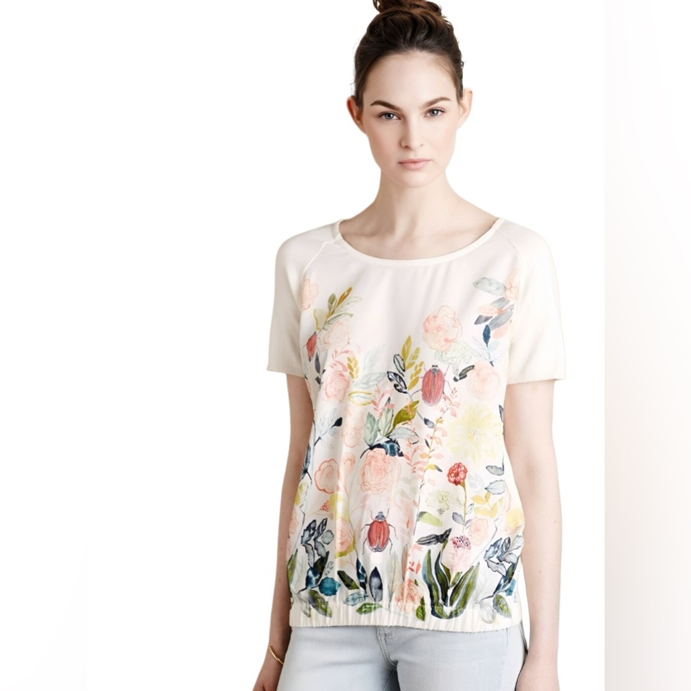 Anthropologie Knitted & Knotted Popillia Floral Painterly Relaxed Blouse - XS